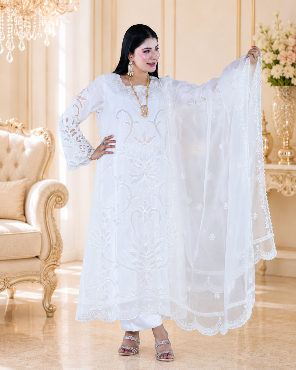 Ethereal White with Tassel Silk & Laser Cut