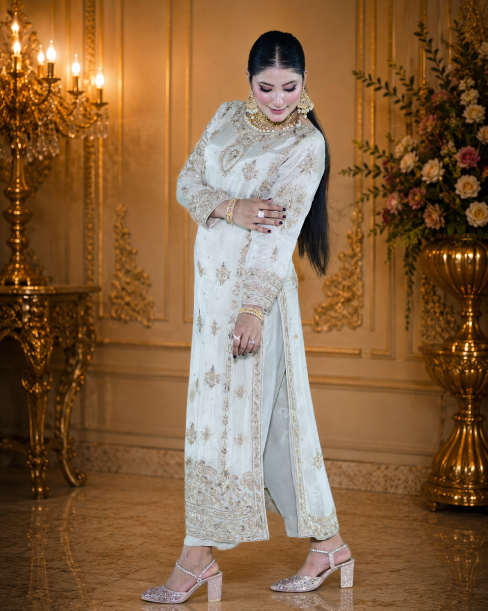 Ivory Grace: Handcrafted Silk Suit