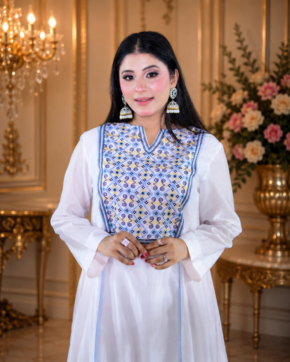 Luxurious White Katan Silk Mukhawar- with Crinkle Chiffon Headscarf