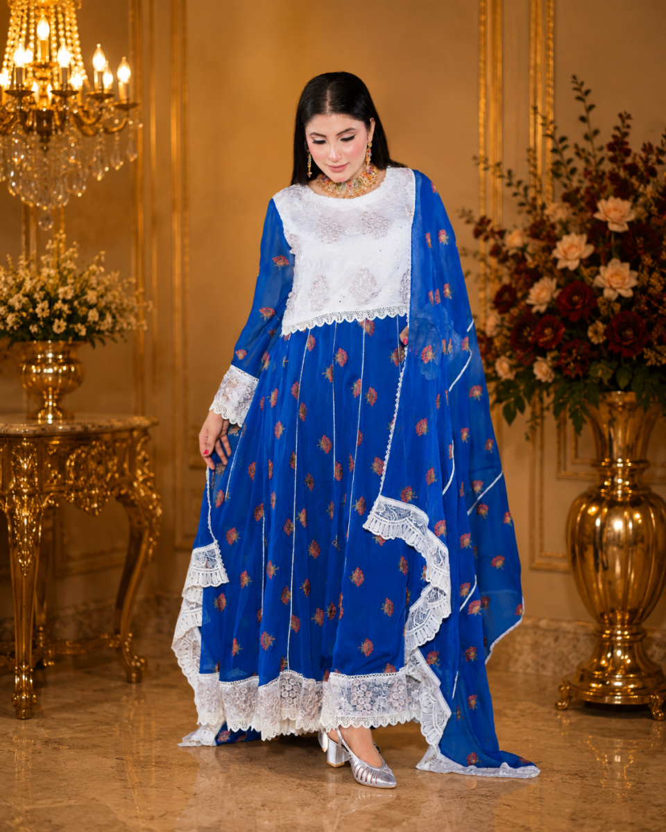 Timeless Charm – Antique Design Pishwas Frock with Dupatta