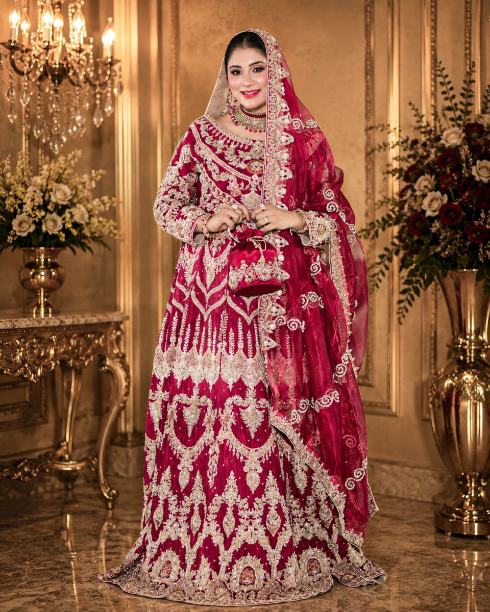 Opulent Charm – Premium Tassel Silk Lehenga with Nakshi, Kora Dabka and Jewelry Embellishments